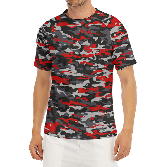 Orange Black And Grey Camouflage Print Men's Short Sleeve Rash Guard