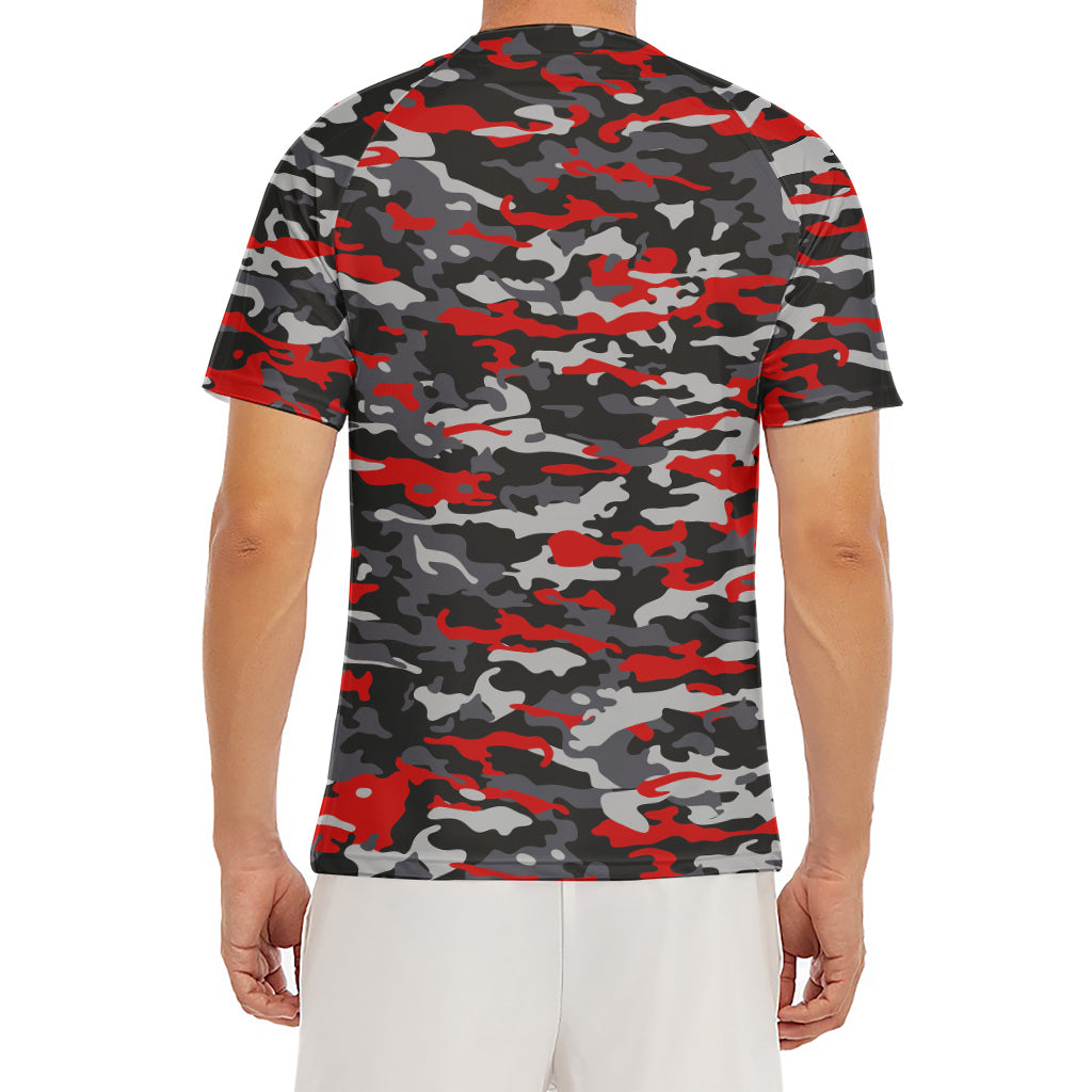 Orange Black And Grey Camouflage Print Men's Short Sleeve Rash Guard