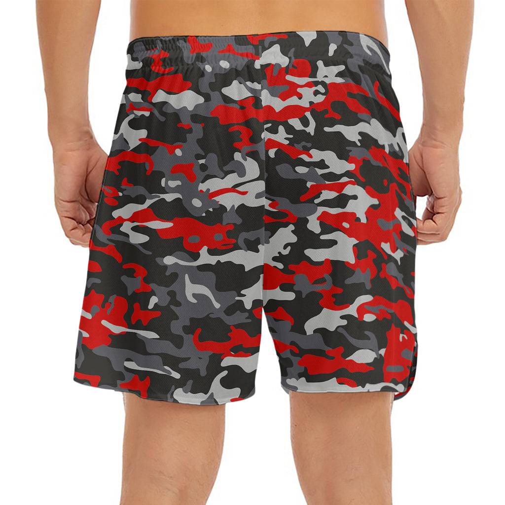 Orange Black And Grey Camouflage Print Men's Split Running Shorts