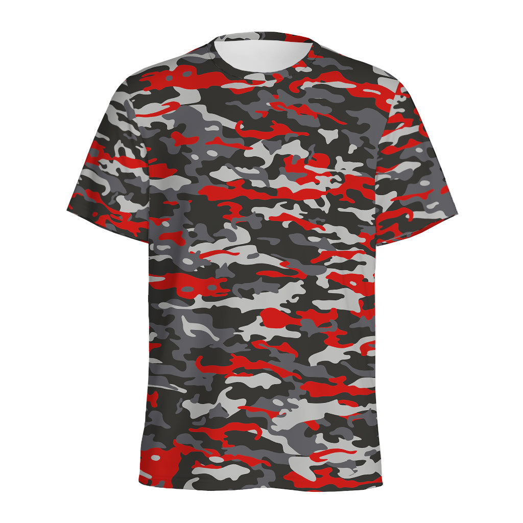 Orange Black And Grey Camouflage Print Men's Sports T-Shirt