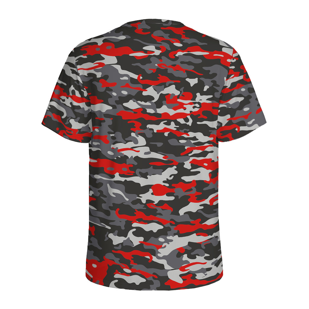 Orange Black And Grey Camouflage Print Men's Sports T-Shirt