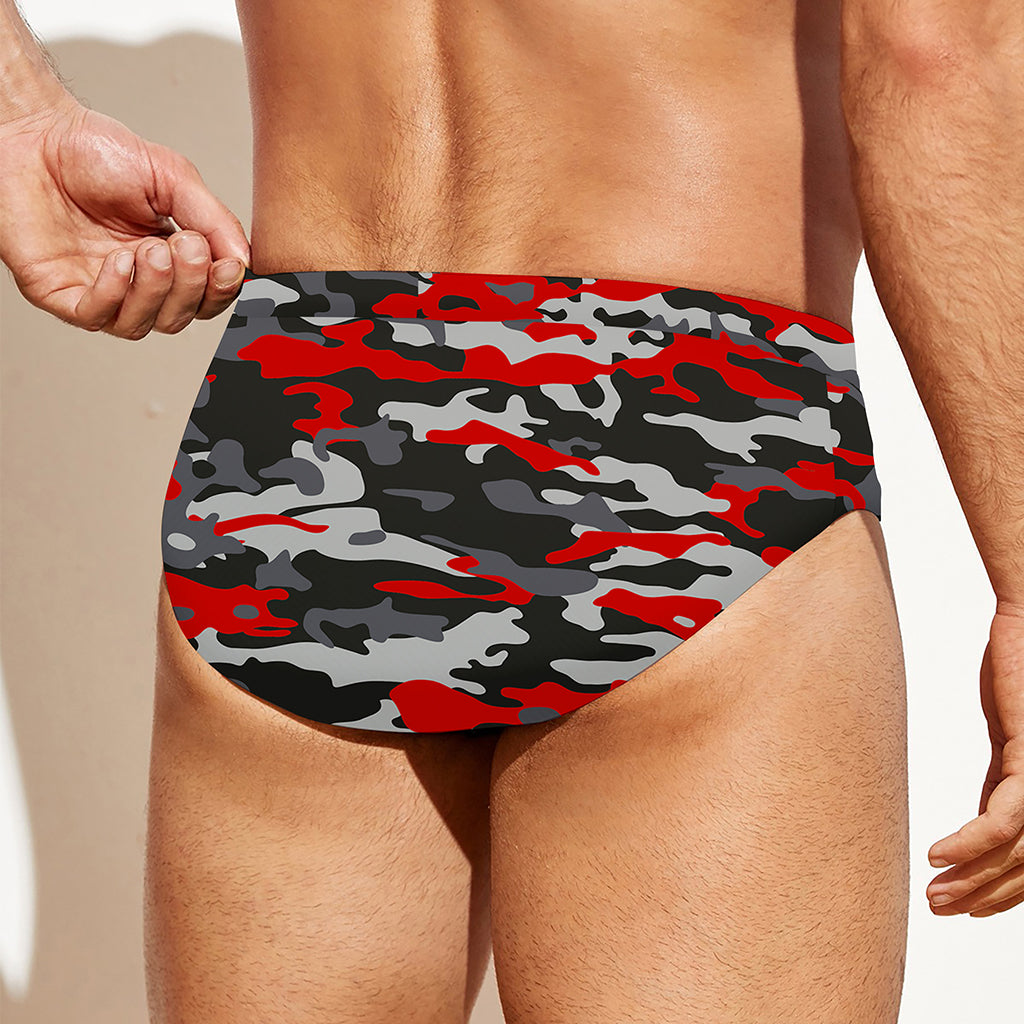 Orange Black And Grey Camouflage Print Men's Swim Briefs