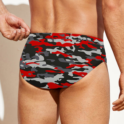 Orange Black And Grey Camouflage Print Men's Swim Briefs