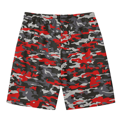 Orange Black And Grey Camouflage Print Men's Swim Trunks