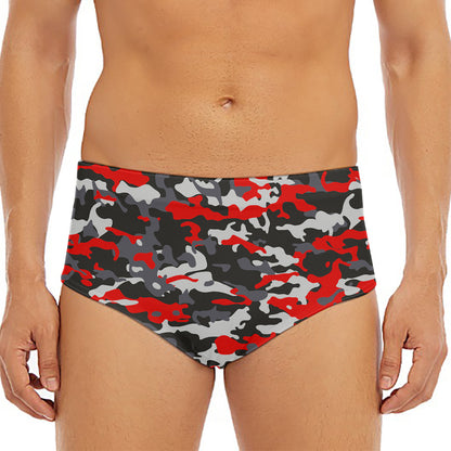Orange Black And Grey Camouflage Print Men's Triangle Swim Briefs