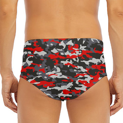 Orange Black And Grey Camouflage Print Men's Triangle Swim Briefs