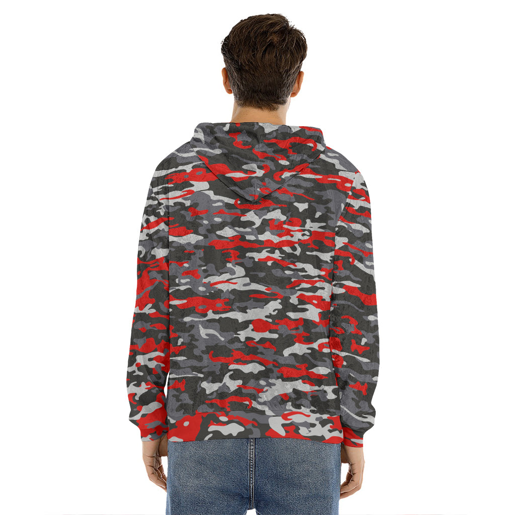 Orange Black And Grey Camouflage Print Men's Velvet Pullover Hoodie