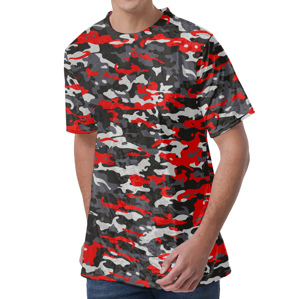 Orange Black And Grey Camouflage Print Men's Velvet T-Shirt