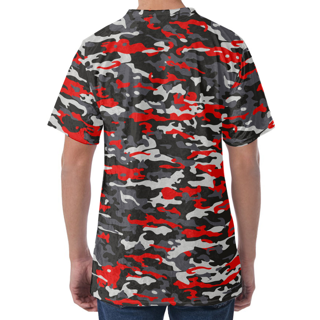 Orange Black And Grey Camouflage Print Men's Velvet T-Shirt