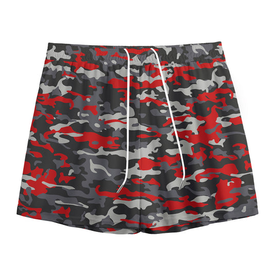 Orange Black And Grey Camouflage Print Mesh Shorts
