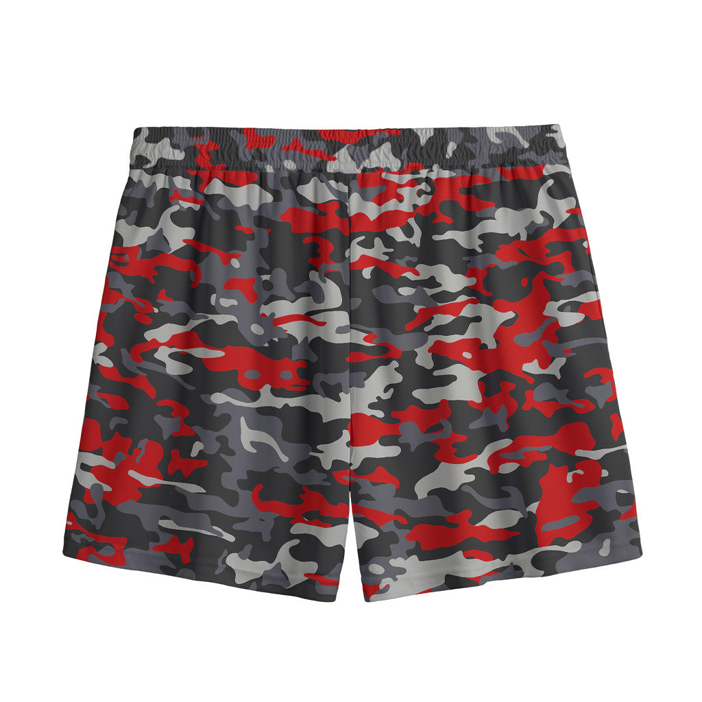 Orange Black And Grey Camouflage Print Mesh Shorts