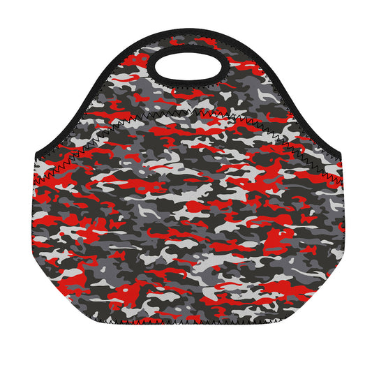 Orange Black And Grey Camouflage Print Neoprene Lunch Bag