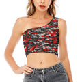 Orange Black And Grey Camouflage Print One Shoulder Crop Top