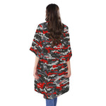 Orange Black And Grey Camouflage Print Open Front Beach Cover Up