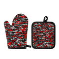 Orange Black And Grey Camouflage Print Oven Mitt And Pot Holder Set