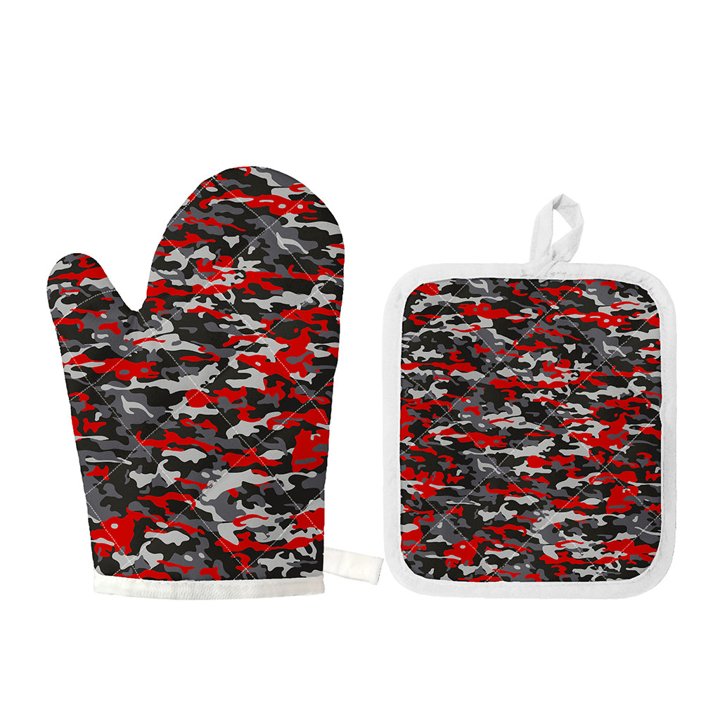 Orange Black And Grey Camouflage Print Oven Mitt And Pot Holder Set