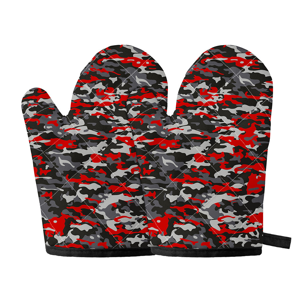 Orange Black And Grey Camouflage Print Oven Mitts