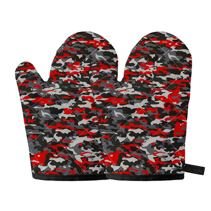 Orange Black And Grey Camouflage Print Oven Mitts