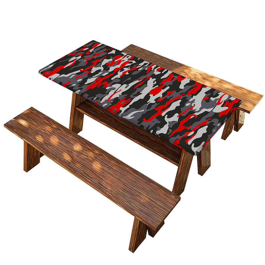 Orange Black And Grey Camouflage Print Picnic Table Cover