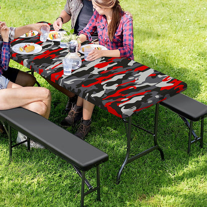 Orange Black And Grey Camouflage Print Picnic Table Cover