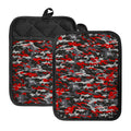 Orange Black And Grey Camouflage Print Pot Holders With Pocket