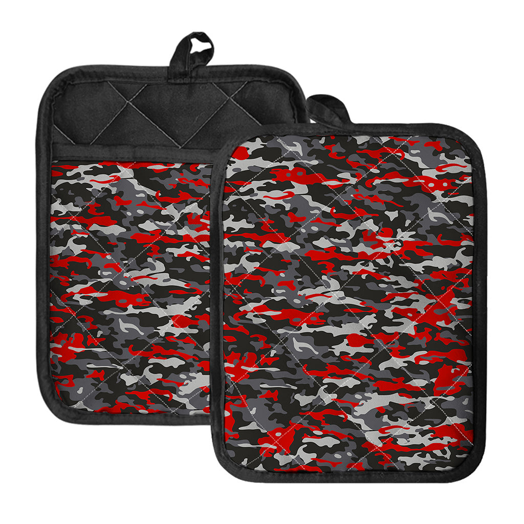 Orange Black And Grey Camouflage Print Pot Holders With Pocket
