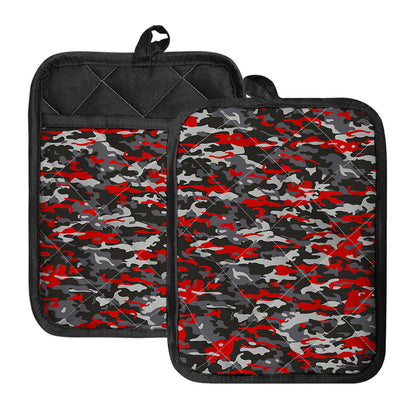 Orange Black And Grey Camouflage Print Pot Holders With Pocket