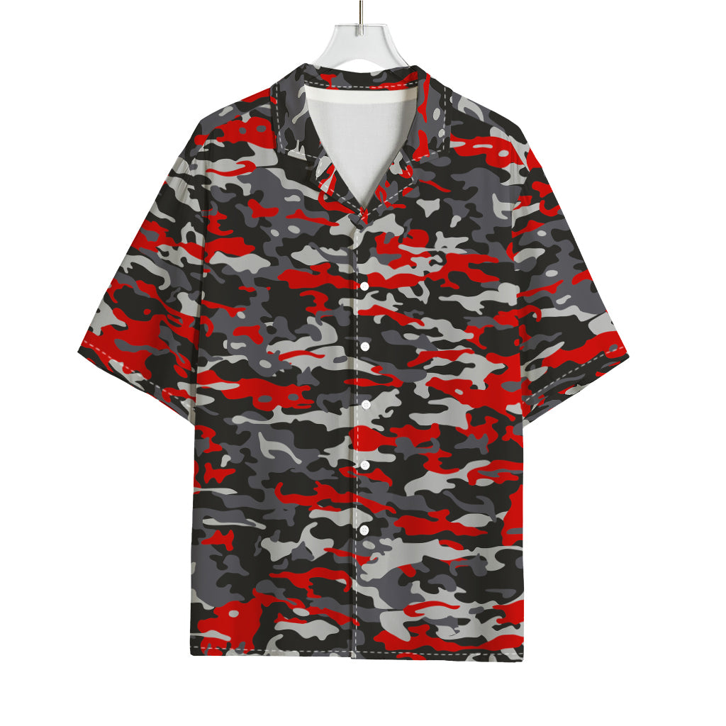 Orange Black And Grey Camouflage Print Rayon Hawaiian Shirt