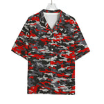 Orange Black And Grey Camouflage Print Rayon Hawaiian Shirt