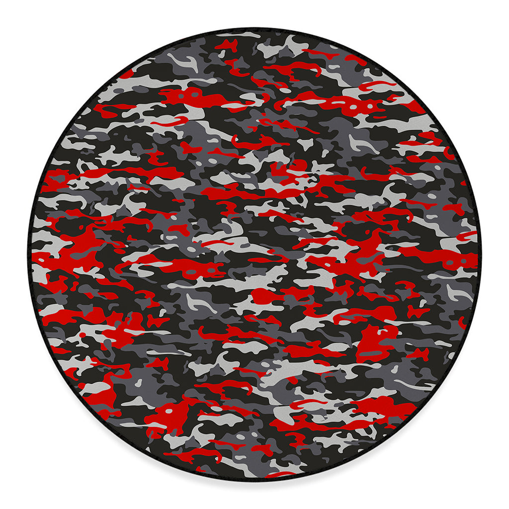 Orange Black And Grey Camouflage Print Round Floor Mat
