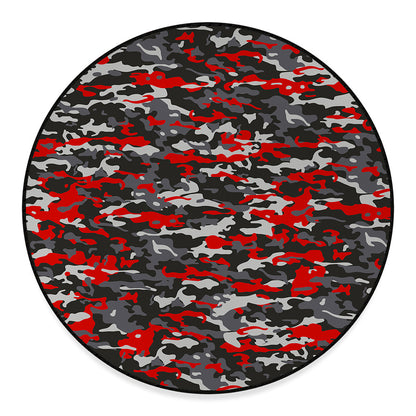 Orange Black And Grey Camouflage Print Round Floor Mat