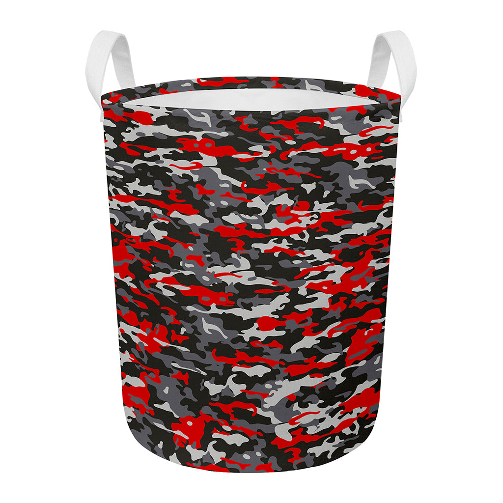 Orange Black And Grey Camouflage Print Round Laundry Basket