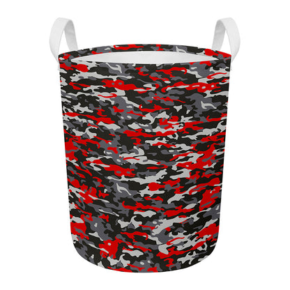 Orange Black And Grey Camouflage Print Round Laundry Basket