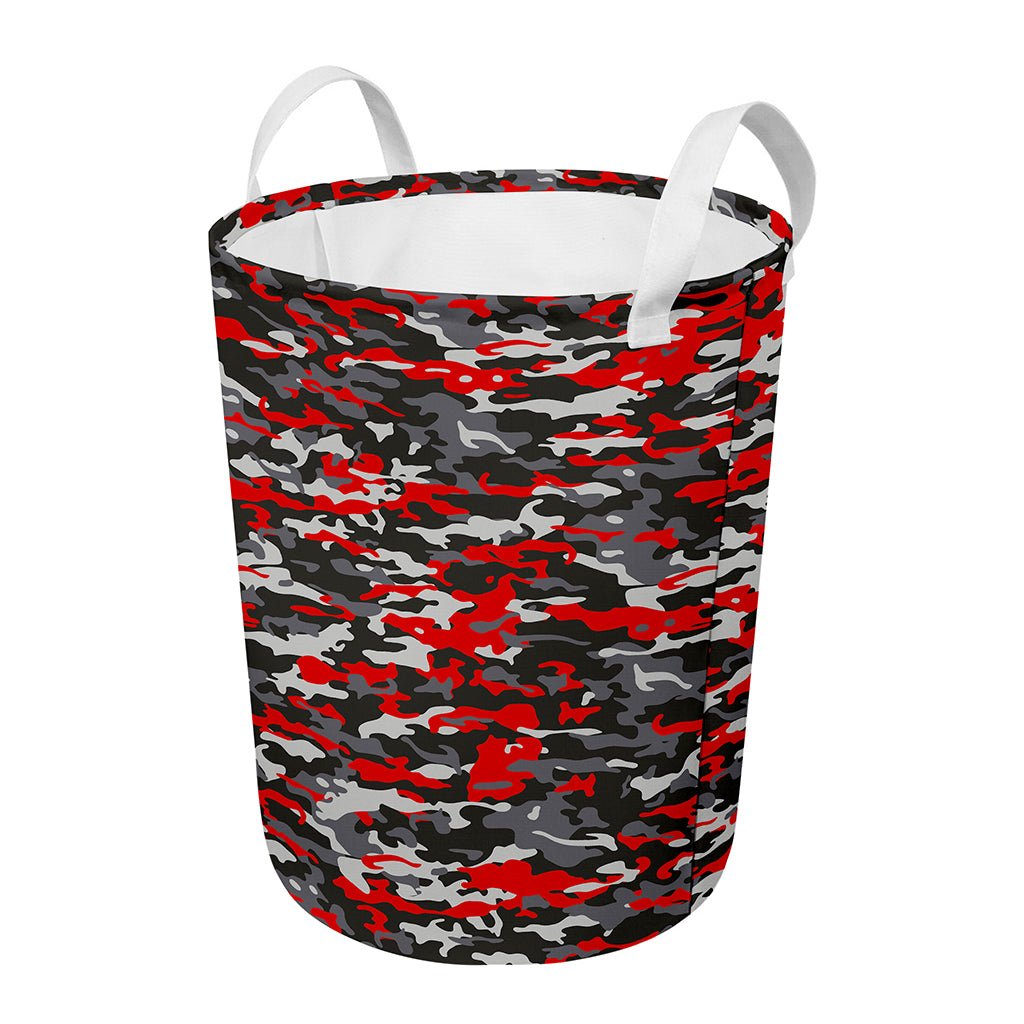 Orange Black And Grey Camouflage Print Round Laundry Basket