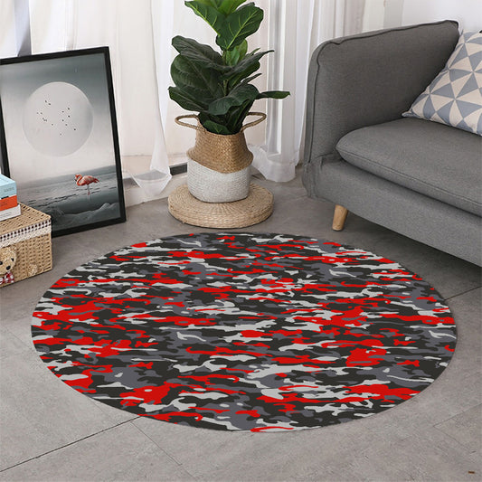 Orange Black And Grey Camouflage Print Round Rug