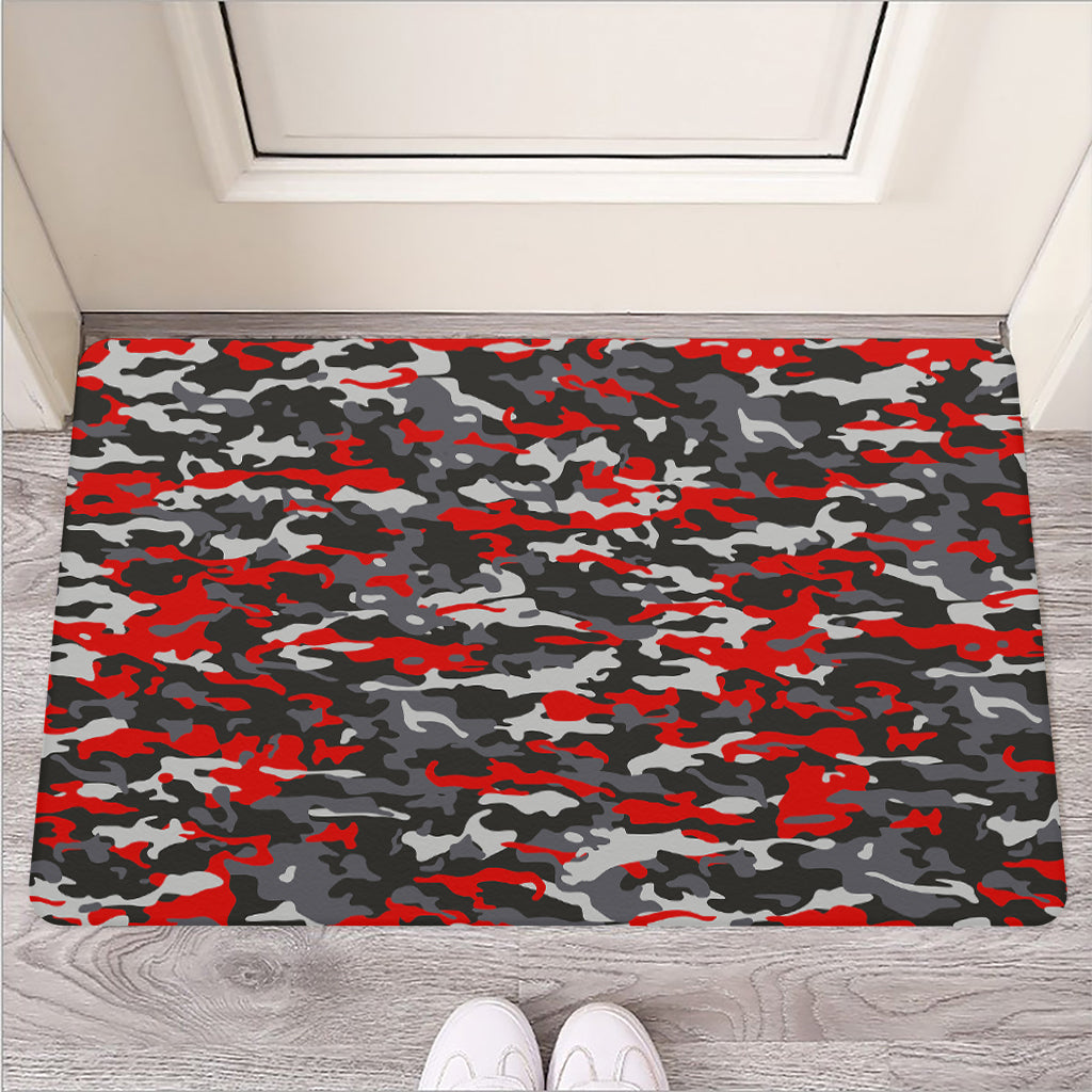 Orange Black And Grey Camouflage Print Rubber Doormat