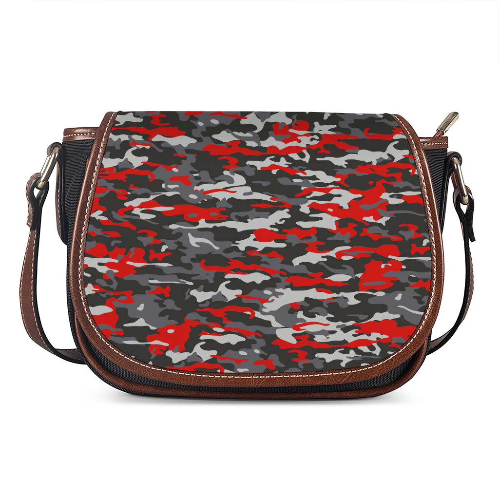 Orange Black And Grey Camouflage Print Saddle Bag