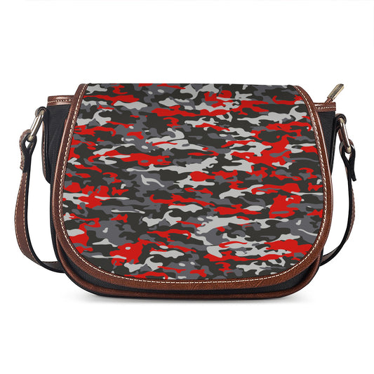 Orange Black And Grey Camouflage Print Saddle Bag
