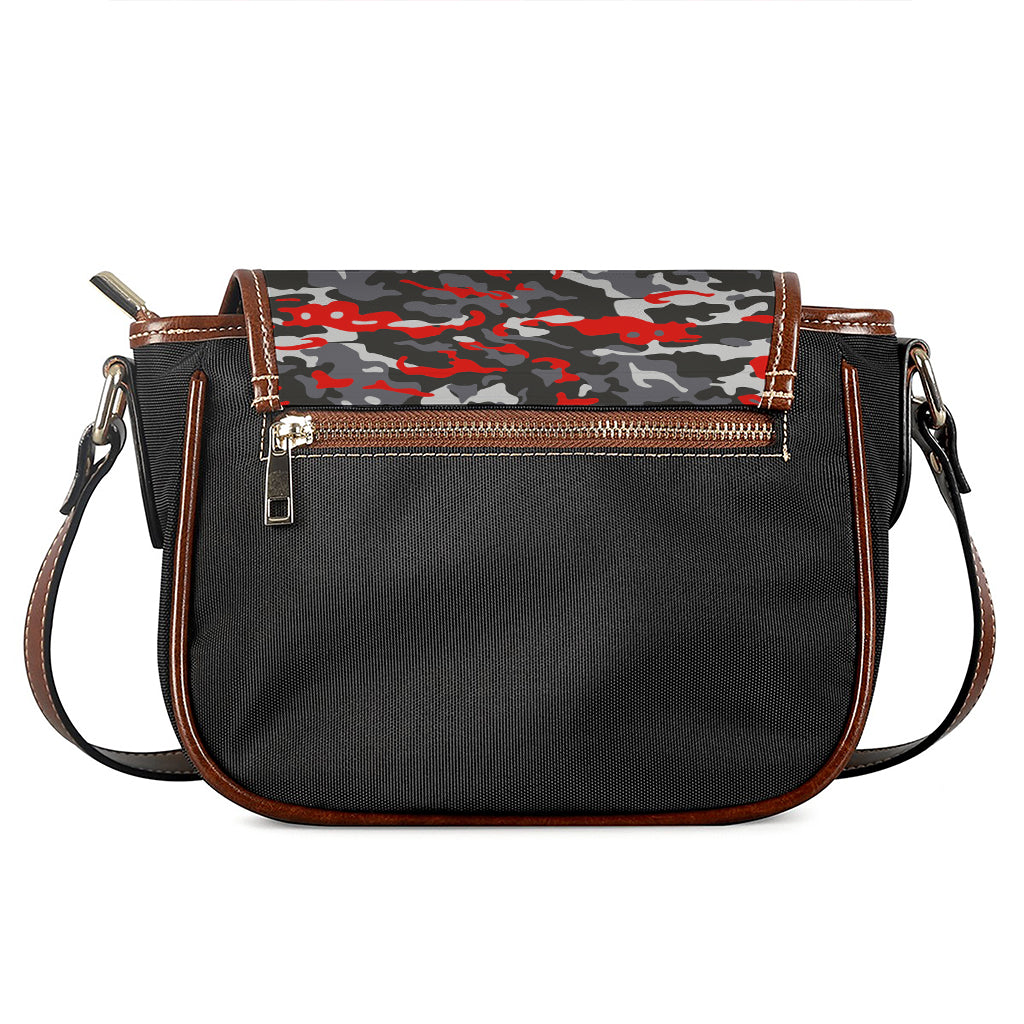Orange Black And Grey Camouflage Print Saddle Bag