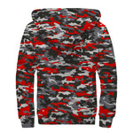 Orange Black And Grey Camouflage Print Sherpa Lined Zip Up Hoodie