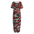 Orange Black And Grey Camouflage Print Short Sleeve Long Nightdress