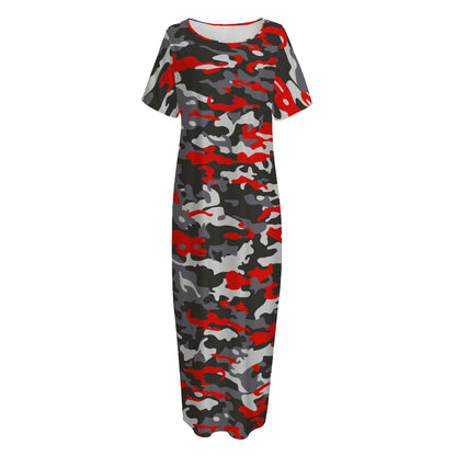 Orange Black And Grey Camouflage Print Short Sleeve Long Nightdress