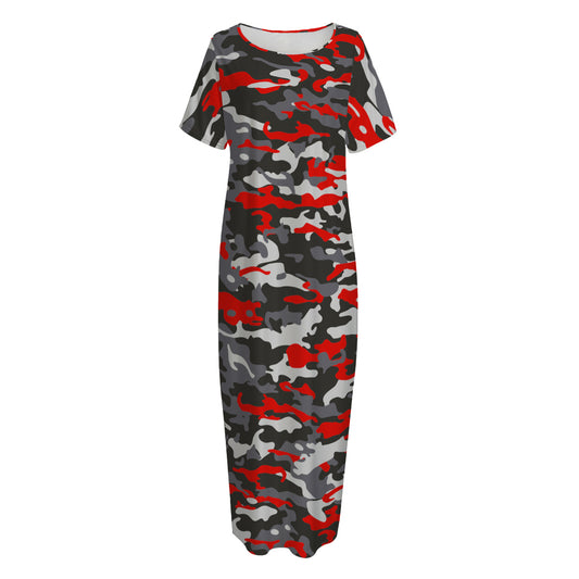 Orange Black And Grey Camouflage Print Short Sleeve Long Nightdress