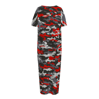 Orange Black And Grey Camouflage Print Short Sleeve Long Nightdress
