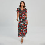 Orange Black And Grey Camouflage Print Short Sleeve Maxi Dress