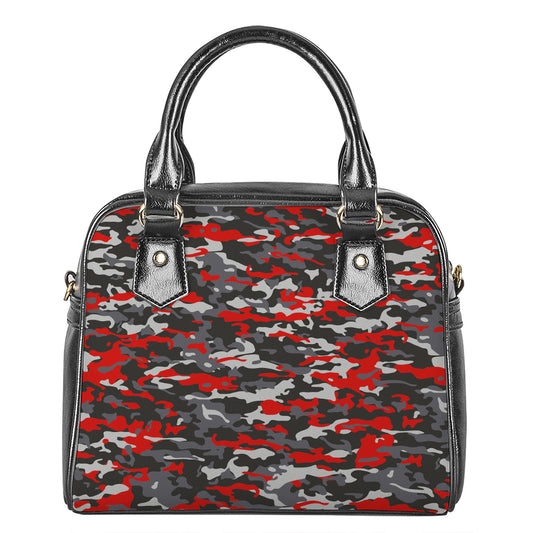 Orange Black And Grey Camouflage Print Shoulder Handbag