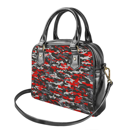 Orange Black And Grey Camouflage Print Shoulder Handbag