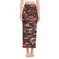 Orange Black And Grey Camouflage Print Side Slit Maxi Skirt