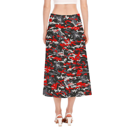 Orange Black And Grey Camouflage Print Side Slit Midi Skirt