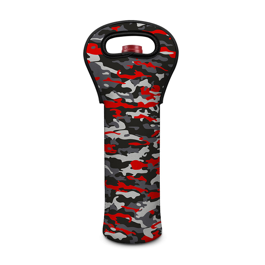 Orange Black And Grey Camouflage Print Single Neoprene Wine Tote
